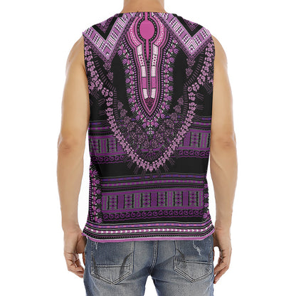 Purple And Black African Dashiki Print Men's Fitness Tank Top