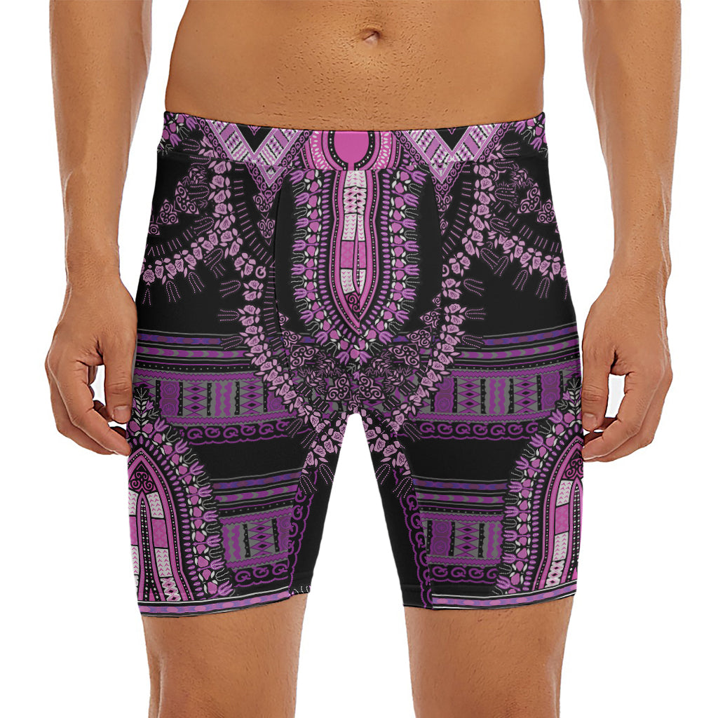 Purple And Black African Dashiki Print Men's Long Boxer Briefs