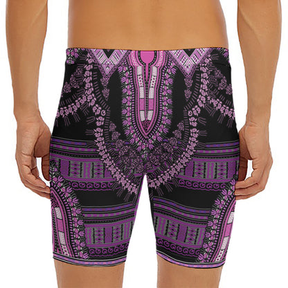 Purple And Black African Dashiki Print Men's Long Boxer Briefs