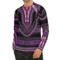 Purple And Black African Dashiki Print Men's Long Sleeve Rash Guard