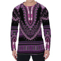 Purple And Black African Dashiki Print Men's Long Sleeve T-Shirt