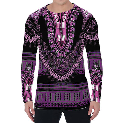 Purple And Black African Dashiki Print Men's Long Sleeve T-Shirt