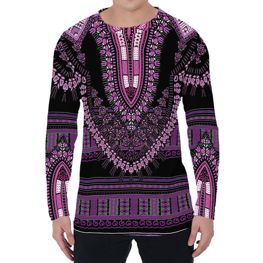 Purple And Black African Dashiki Print Men's Long Sleeve T-Shirt