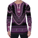 Purple And Black African Dashiki Print Men's Long Sleeve T-Shirt