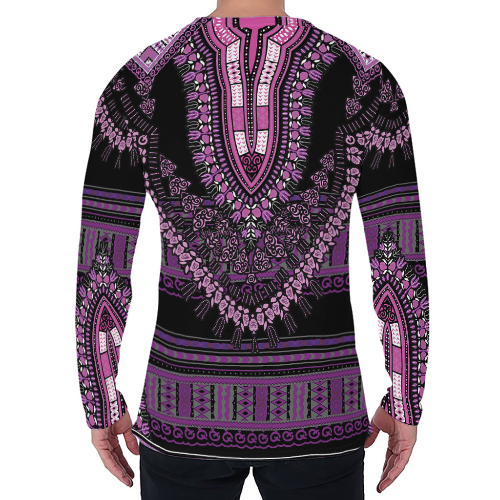 Purple And Black African Dashiki Print Men's Long Sleeve T-Shirt