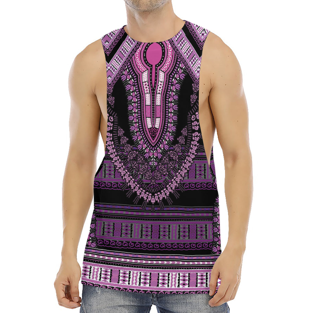 Purple And Black African Dashiki Print Men's Muscle Tank Top
