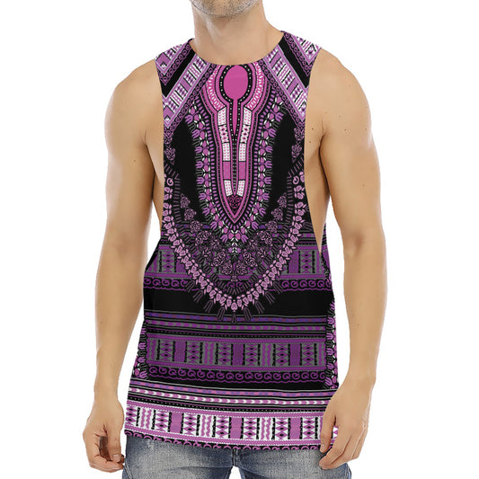 Purple And Black African Dashiki Print Men's Muscle Tank Top