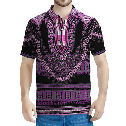 Purple And Black African Dashiki Print Men's Polo Shirt