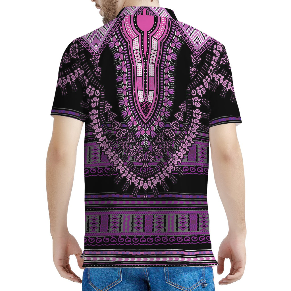 Purple And Black African Dashiki Print Men's Polo Shirt