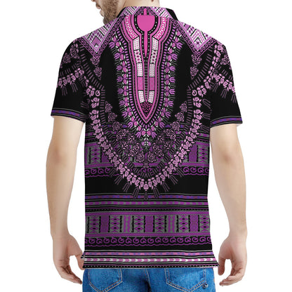 Purple And Black African Dashiki Print Men's Polo Shirt