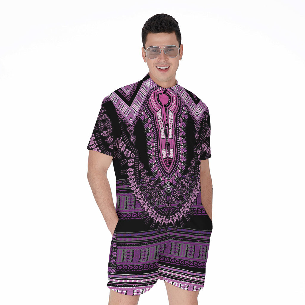 Purple And Black African Dashiki Print Men's Rompers