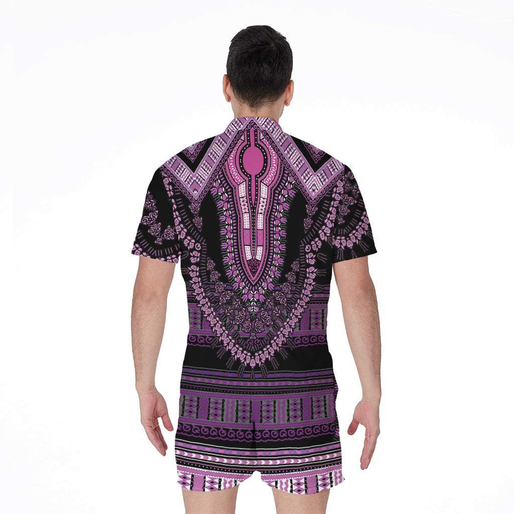 Purple And Black African Dashiki Print Men's Rompers