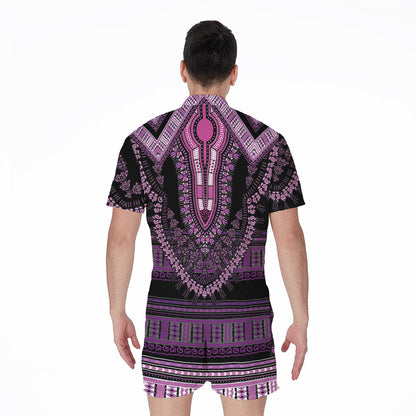 Purple And Black African Dashiki Print Men's Rompers