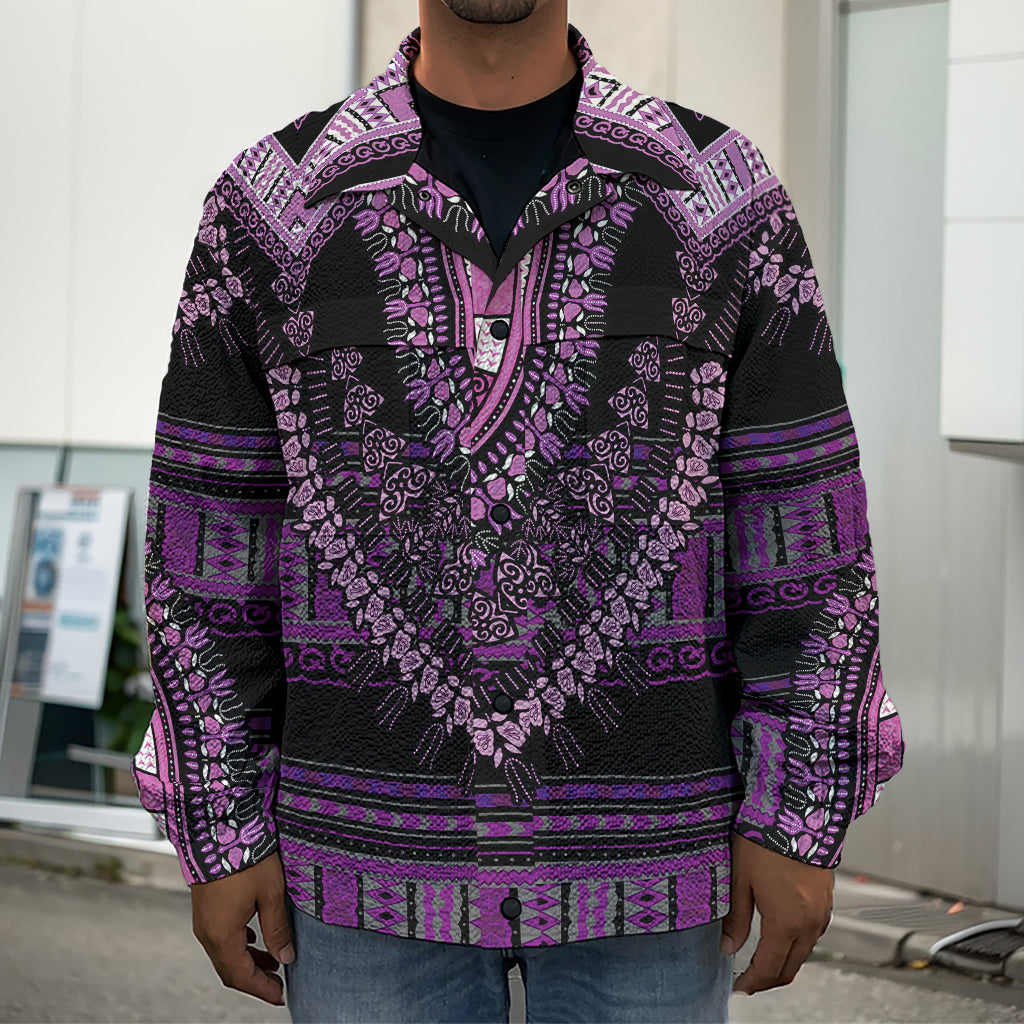 Purple And Black African Dashiki Print Men's Shirt Jacket