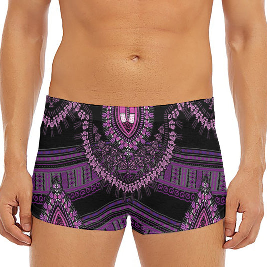 Purple And Black African Dashiki Print Men's Short Boxer Briefs