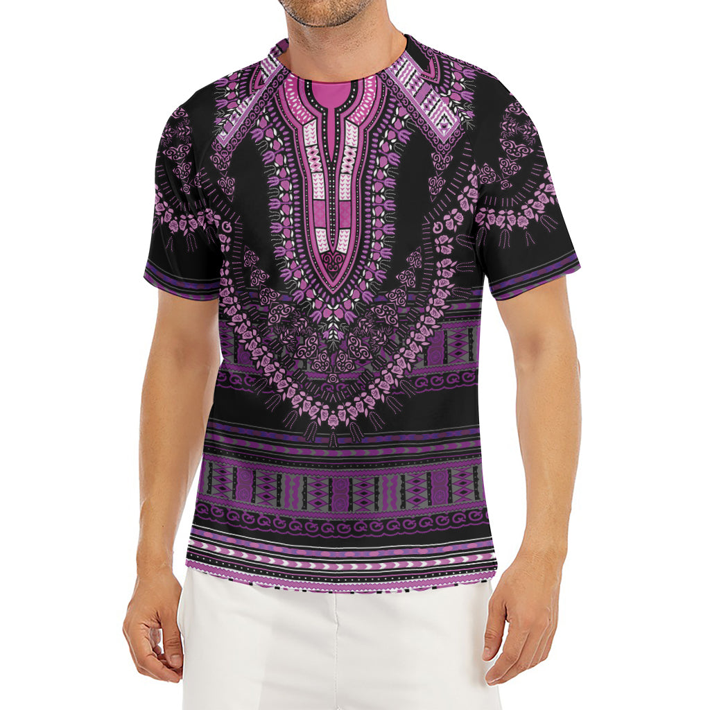Purple And Black African Dashiki Print Men's Short Sleeve Rash Guard