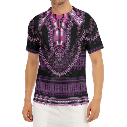 Purple And Black African Dashiki Print Men's Short Sleeve Rash Guard