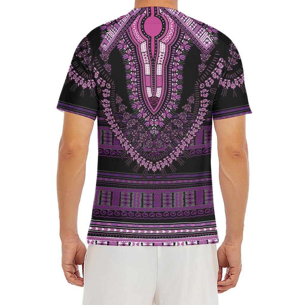 Purple And Black African Dashiki Print Men's Short Sleeve Rash Guard