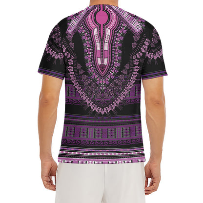 Purple And Black African Dashiki Print Men's Short Sleeve Rash Guard