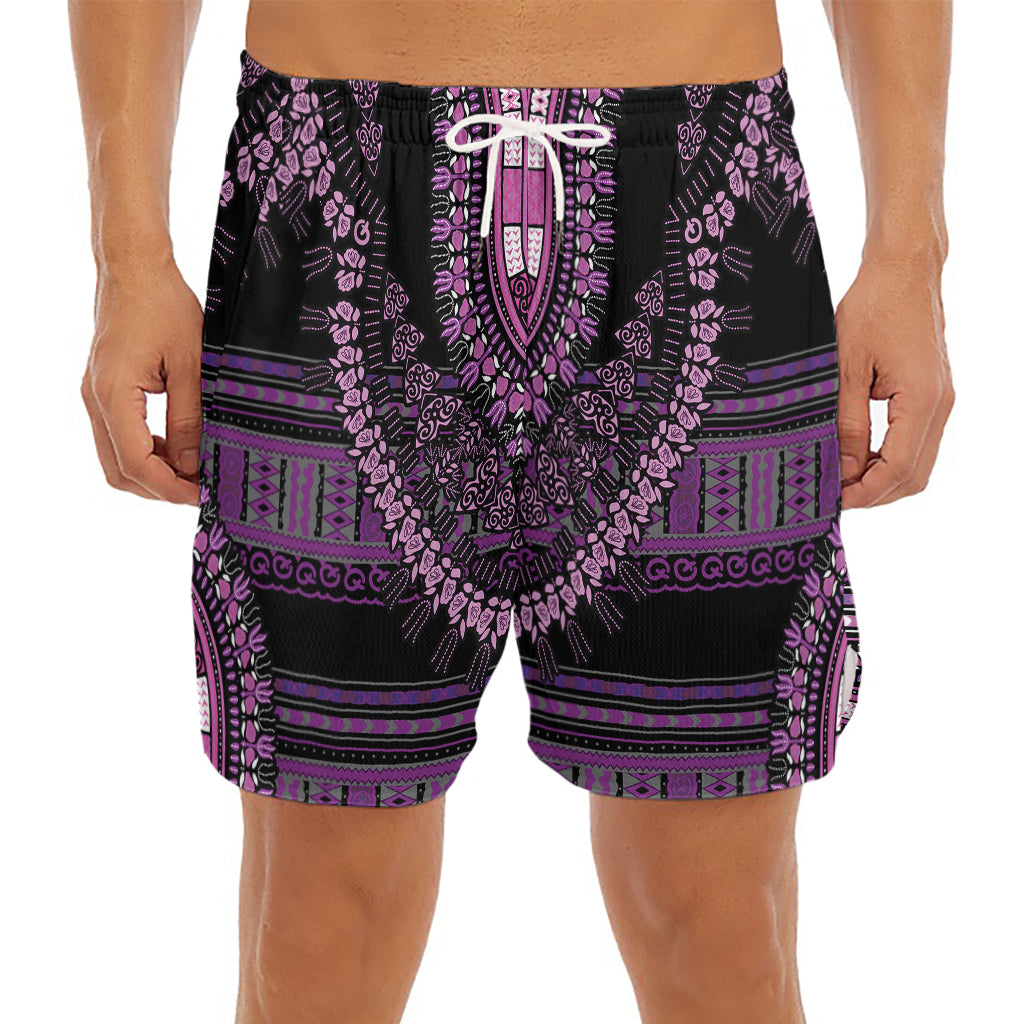 Purple And Black African Dashiki Print Men's Split Running Shorts