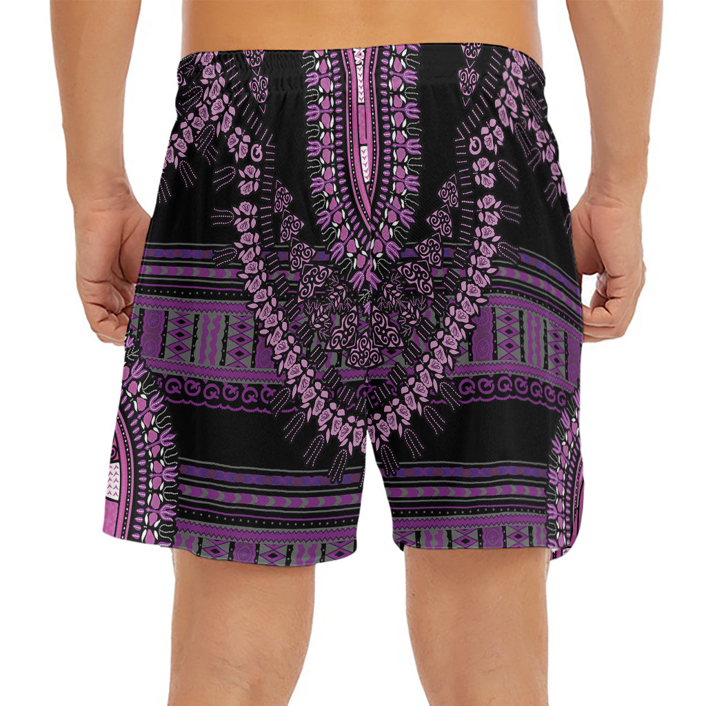 Purple And Black African Dashiki Print Men's Split Running Shorts