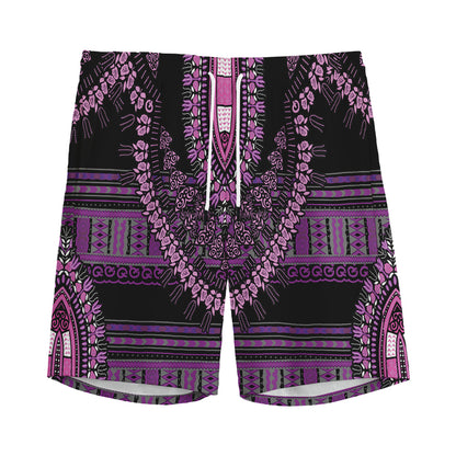 Purple And Black African Dashiki Print Men's Sports Shorts