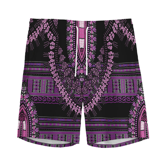 Purple And Black African Dashiki Print Men's Sports Shorts