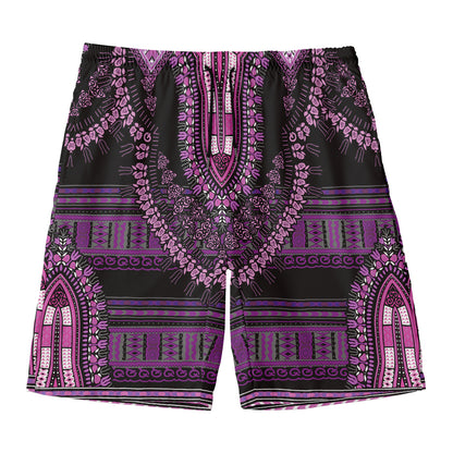 Purple And Black African Dashiki Print Men's Swim Trunks