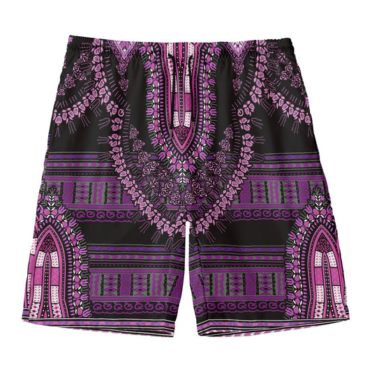 Purple And Black African Dashiki Print Men's Swim Trunks