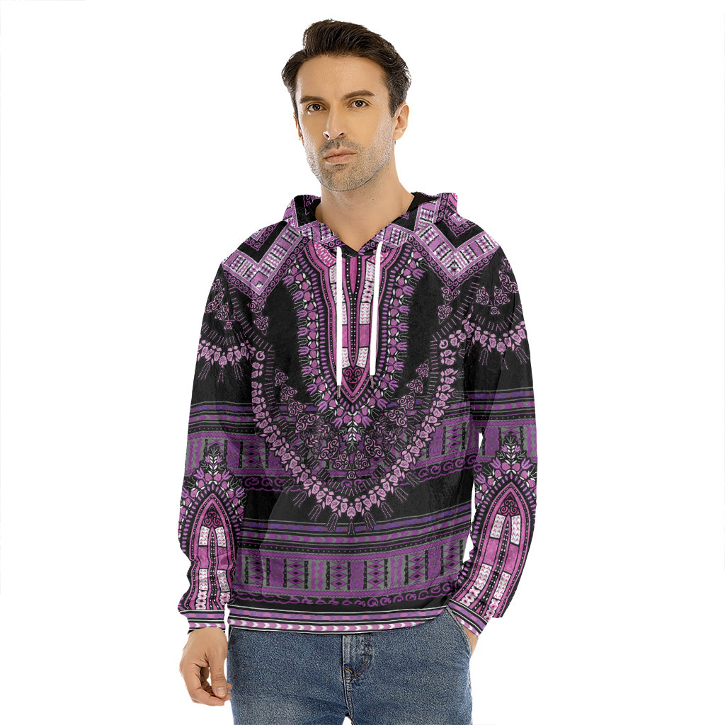 Purple And Black African Dashiki Print Men's Velvet Pullover Hoodie