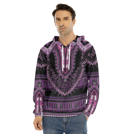 Purple And Black African Dashiki Print Men's Velvet Pullover Hoodie