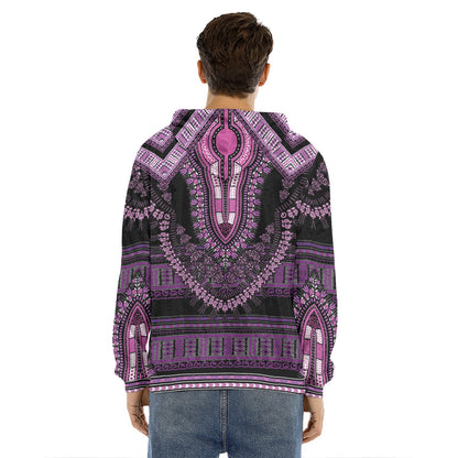 Purple And Black African Dashiki Print Men's Velvet Pullover Hoodie