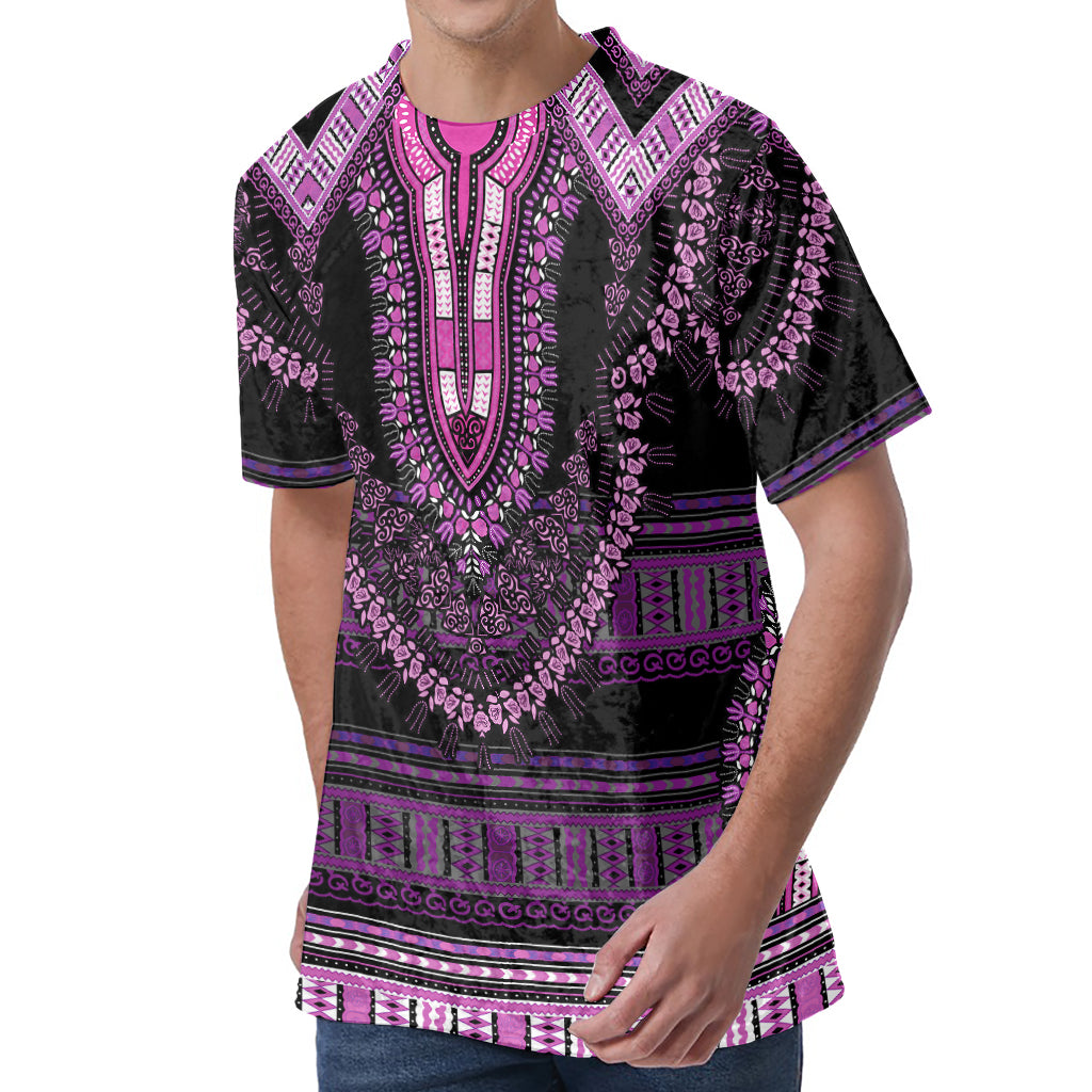 Purple And Black African Dashiki Print Men's Velvet T-Shirt