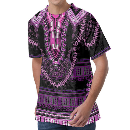 Purple And Black African Dashiki Print Men's Velvet T-Shirt