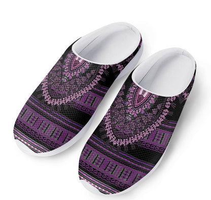 Purple And Black African Dashiki Print Mesh Casual Shoes