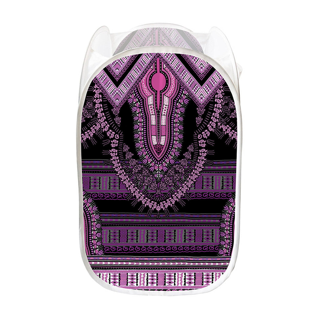 Purple And Black African Dashiki Print Mesh Laundry Hamper
