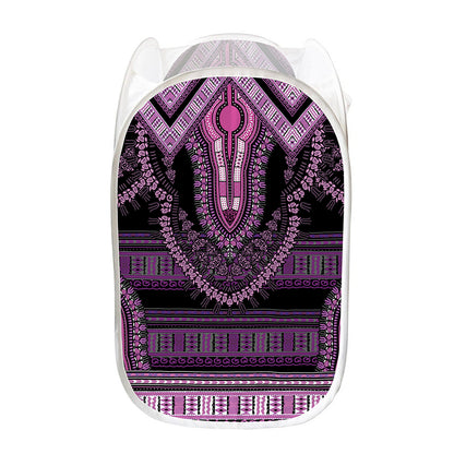Purple And Black African Dashiki Print Mesh Laundry Hamper