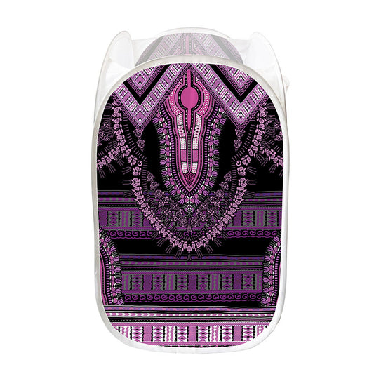 Purple And Black African Dashiki Print Mesh Laundry Hamper