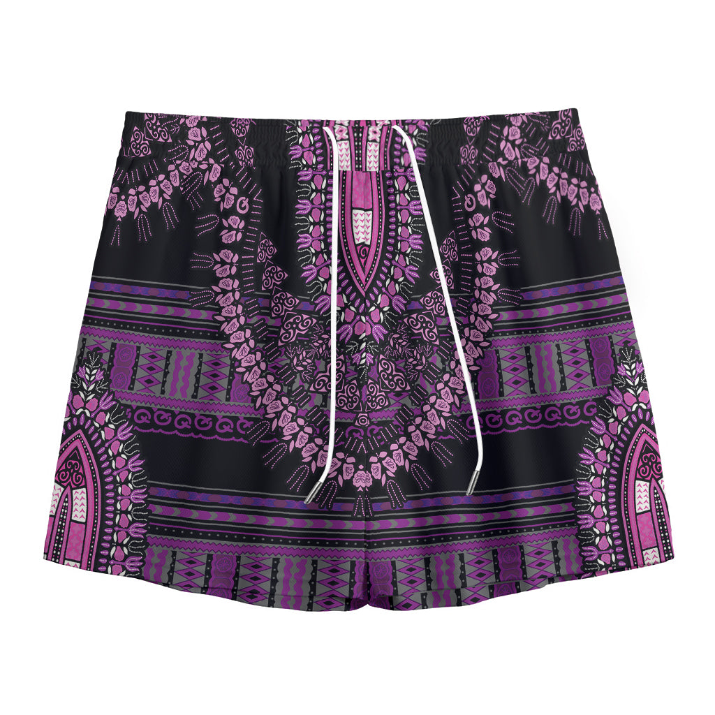 Purple And Black African Dashiki Print Mesh Shorts