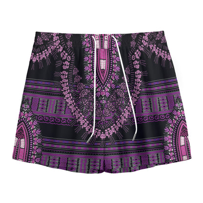 Purple And Black African Dashiki Print Mesh Shorts