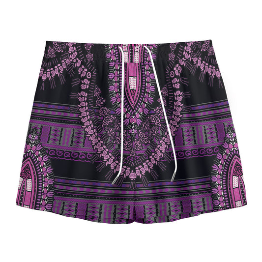 Purple And Black African Dashiki Print Mesh Shorts