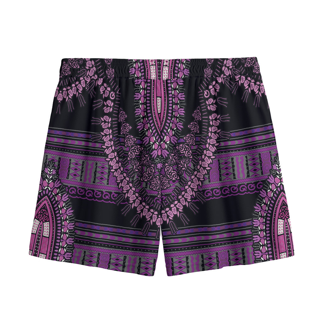 Purple And Black African Dashiki Print Mesh Shorts
