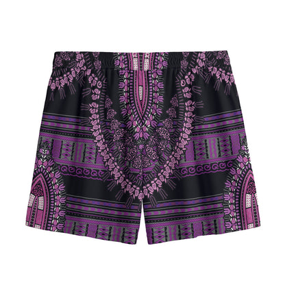 Purple And Black African Dashiki Print Mesh Shorts