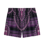 Purple And Black African Dashiki Print Mesh Shorts
