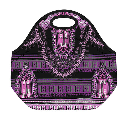 Purple And Black African Dashiki Print Neoprene Lunch Bag