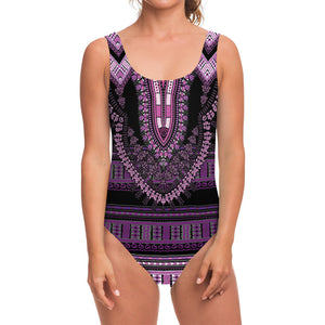 Purple And Black African Dashiki Print One Piece Swimsuit