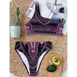 Purple And Black African Dashiki Print One Shoulder Bikini Top