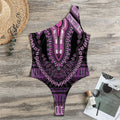 Purple And Black African Dashiki Print One Shoulder Bodysuit