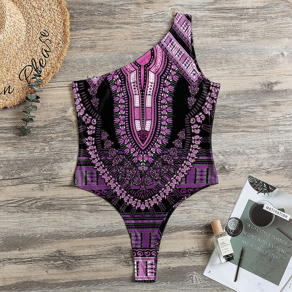 Purple And Black African Dashiki Print One Shoulder Bodysuit