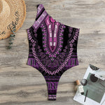 Purple And Black African Dashiki Print One Shoulder Bodysuit